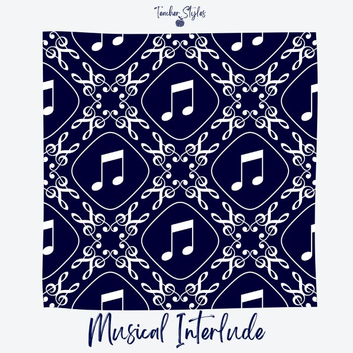 Swatch for Musical Interlude by Teacher Styles. Lattice pattern made of treble clefs and music notes.